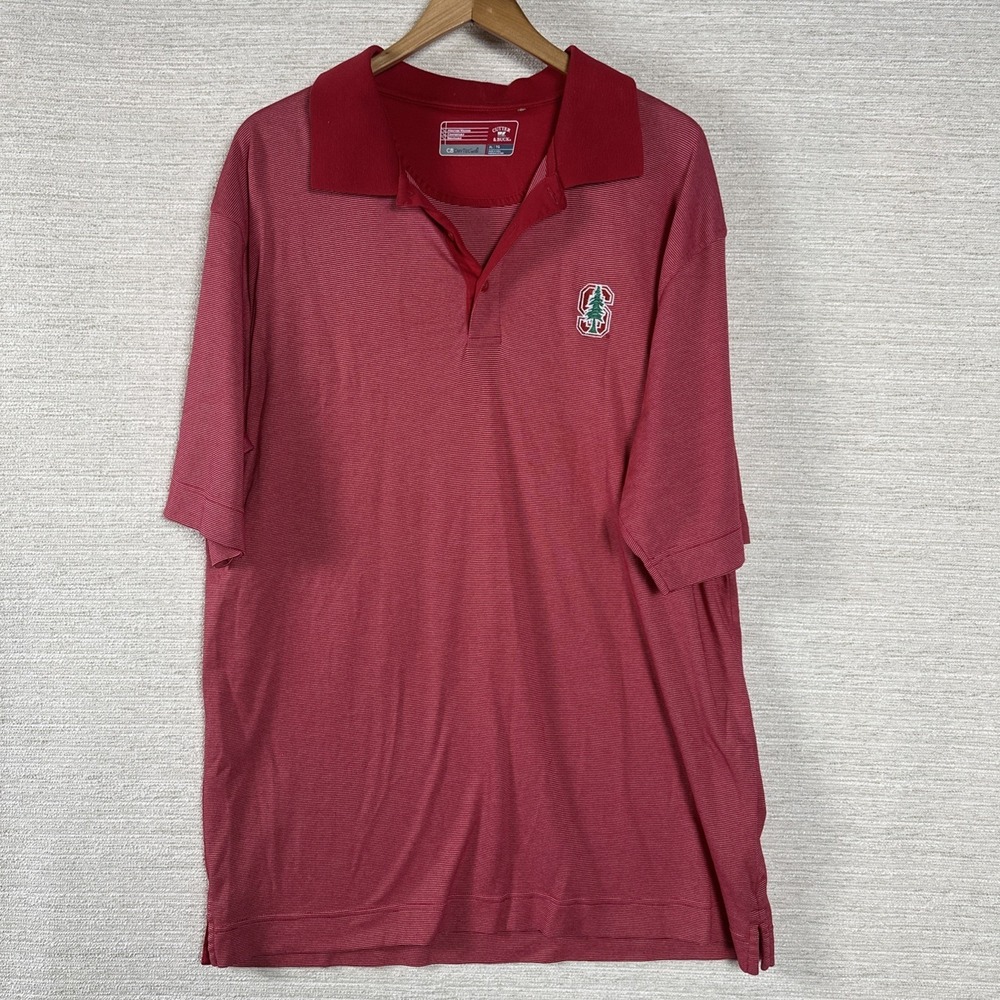 Stanford Cardinal Mens XL Polo Performance DryTech Cutter &‎ Buck Short Sleeve